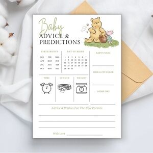 Winnie the Pooh Baby Shower Game Baby Advice and Prediction Cards 30 Count NEW